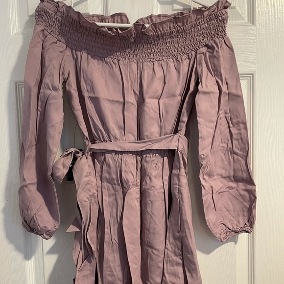 Express Lilac Quarter Sleeve, Off the Shoulder Wrap Dress - Picture 4 of 7